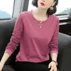 Dames t shirts 4xl dames lente herfst stijl kant elegante o-neck borduurwerk vaste kleur lange mouw casual tops gele ropa