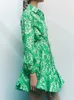 Повседневные платья 2023 Женщины моды плиссированные платья для вечеринки на шнурки с длинным рукавом женский уличный наряд с цветочным принтом Элегантный лето