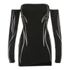 Robes décontractées Y2k vêtements Mini robe épaules dénudées à manches longues moulante femmes rayure Goth Baddie tenues noir Streewear