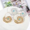 Boucles d'oreilles créoles Huggie pour femmes, crochet rond en spirale, couleur argent, pierre Turquoise, plume, bijoux de fête à la mode, 2023