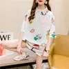 Women's T Shirts Cute White Harajuku Printed Shirt Kawaii Cartoon Tee Tops Ladies Fashion Character Turn Down Collar T-shirt Women Clothing