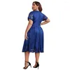 Plus Size Dresses Women's Elegant Lace Floral Swing Short Sleeve Cocktail Party Wedding Midi Dress V-Neckline Bridesmaid Curvy