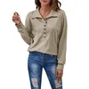 Women's Blouses Women's Long Sleeve Henley Blouse Casual Loose All Match Turn-down Collar Button Up Slim Fit Top Rib Knit Solid Color