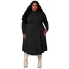 Plus Size Dresses 5xl Kvinnor O Neck Full Sleeve Mid Calf Length Robes Spring Autumn Solid Sticked Casual Oversize Dress 2023