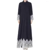 Ethnic Clothing Muslim Dress Women Lace Trimmed Front Abaya Maxi Kaftan Kimono Jalabiya Turkish Dresses Femme Ramadan Wholesales #H