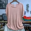 Kvinnors T-skjortor Bomull Linne stickade lätta kvinnor T-shirts Summer Vintage Solid Loose O-Neck Batwing Sleeved Casual Female Pulls Tops