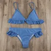 Kvinnors badkläder Bilaini Brand Summer 2023 Stylish Sexig solid rufsad vadderad bikini Push Up Split Beachwear