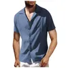 Chemises décontractées pour hommes Chemise de couleur pure à revers en lin pour hommes Chemisier à manches courtes Plage Coton confortable et tee-shirts