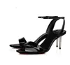 Summer New Women's Sandals Metal Slim Heel Lacquer Reflective Bare Buckle Wedding Party 70mm cool