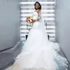 Sexy Wedding Dress 2023 Mermaid Puffy Train Tulle Lace Crystal Beads Flowers Long Sleeve Plus Size Bridal Gown Vestido de noiva