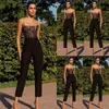 Macacões femininos Rompers Summer Moda Mulheres Black Lace Sleeseless Tops Tops Mumpsuit Ladies Casual Evening Party Long Playsuit