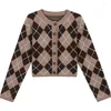 Kobiet Kobiet Sweter Sweter Retro Retro Retro Knitting Lose Korean Style Argyle Single Beded Woman's Ubranie RZYS622