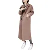 여성 양모 혼합 패션 코트 여성 단색 두꺼운 주머니 가을 겨울 따뜻한 롱 자켓 위장 유행 디자인