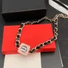 18k Guldpläterad mässing Copper Pendant Halsband Fashion Women Designer Märke C-Letter Pink Square Halsband Choker Chain Leather SIL260B