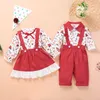 Clothing Sets Children's Clothes Sister And Brother's Suit Girls Boys Cartoon Print Long Sleeved Suspender Skirt Trousers Siblings