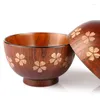 Bowls 2Pcs Wooden Rice Soup Bowl Container Leaf Flower Pattern Jujube Wood Dining For Kids Utensils Tableware