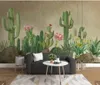 Sfondi 3D Carta da parati con fiori di cactus Carta da parati Carta da parati Papier Peint Camera da letto Dipinto a mano Carte floreali Decorazioni per la casa