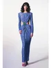 Casual Dresses Sexy Shiny Sequins Hollow Backless Long Dress Elegant O-Neck Sleeve Flower Buckle Design Slim Party Cocktail Evening