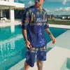 Herrspårar Summer Men Casual Beach O-Neck T Shirt Shorts Set Overdimensionerade klädtråden för Man 3D Print Vintage Outfits Hawaiian Sui