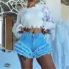Women's Shorts Women 2023 Summer Sexy Push Up High Waisted Denim Plus Size Flared Slim Layer Tassel Ripped Indie Jean S-3XL