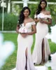 Chamgpagne Bridesmaid Dresses V-Neck Off The Shoulder Side Slit Bridesmaid Dresses With Zipper Back Wedding Party Dresses