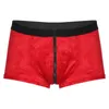 Mustrapa Mens zíper bulge bolsa shorts elásticos salas de veludo boxer cuecas de baixa cintura de Natal Redes de presente de presente vermelho