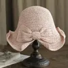 Wide Brim Hats Handmade Weave Raffia Bow Sun Hat Floppy Summer For Women Beach Panama Straw Dome Bucket Femme Shade