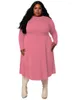 Plus Size Dresses 5XL Women O Neck Full Sleeve Mid Calf Length Robes Spring Autumn Solid Knitted Casual Oversize Dress 2023