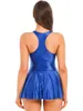 Stage Wear Femmes Solide Couleur Maillot De Bain Natation Brillant Débardeur Robe Casual Sans Manches U Cou Justaucorps Robes Pour Plage Yoga Ballet Danse