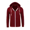 Heren Hoodies 2023 Heren Casual vaste kleur Zip Drawtring Hoodie Mannelijke slanke eenvoudige sweatshirts met capuchon Spring herfst Elastische manchetten Cardigan