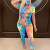 Survêtements pour femmes Femmes d'été avec masque Deux pièces Ensemble Tie Dye Tshirt Push Up Pantalons longs Sports Joggers Costume Skinny Tenues