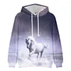 Hoodies masculinos um animal de cavalo em execução 3D Capuz de moletom com capuz casual Harajuku Streetwear Roupas de inverno de alta qualidade