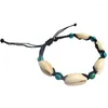 Bracelets de Cheville Tissés à la Main Perles Turquoise-bleu Cauri Shell Wax Cord Bracelet Cheville 6.5-11 Pouces