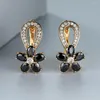 Hoop Earrings Cool Black Flower For Women 18K Gold Plated Hollow Design Tiny Zircon Stone Dangle Aesthetic Jewelry