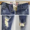 Men's Jeans Wholesale 2023 Fashion No Ironing Low Waist Washing Edge Pants Slim Feet Spring Ripped Holes Ankle Length