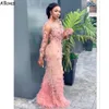 Pink Luxury Furs 3D Flowers Flowers Dresses Aso ebi eBi sheer neck sleeves forend forcts prossived evening lace heated mermaid dressal party party cl1657