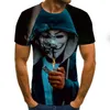 Heren t shirts korte mouwen zomerse 3d bedrukt t-shirt gezicht masker spannende horror stijl casual mode ademende o-neck 110-6xl