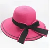 Chapéus de aba larga feminino dobrável Mulheres Bow Straw Beach Sun Summer Hat Big Ax30