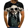 남성용 T 셔츠 단락 여름 3D 프린트 티셔츠 페이스 마스크 스릴 넘치는 공포 스타일 캐주얼 패션 통기성 O- 넥 110-6XL