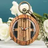 Montres de poche créatives, Design sculpté, cadran en bois, Quartz, pointeur lumineux, pendentif rond, chaîne, cadeaux pour garçons et filles