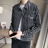 Męskie koszule 2023 Spring Light Luksusowa kurtka Mężczyzn Japońska Krótka koreańska wersja klapi w paski modna koszula