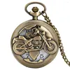 Pocket Watches Antique Motorbike MOTO Retro Bronze Steampunk Motorcycle Hollow Quartz Watch Necklace Fob Chain Pendant Clock Men