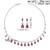 Necklace Earrings Set Luxury Women's Red Cubic Zircon Pendant Earring Fashion Bride Wedding Silver Color Party Jewelry