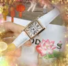 ICE-Out Bling Rectangle Shape Watch Women Hip Hop Tank Series Roman Dial Genuine Leather Belt Business Quartz Movement Wristwatch Gifts