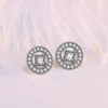 925 Sterling Silver Vintage Circle Stud Earrings for Pandora CZ Diamond Wedding Jewelry For Women Girls Rose Gold Girlfriend Gift Earring with Original Box Set