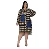 Casual Dresses Zoctuo Dress for Women Sexig Midi Shirt Lapel V Neck Plaid Printing Vestidos fickor Långärmad outfit 2023