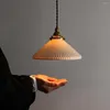 Lampes suspendues lustre en céramique rétro Restaurant Bar chevet porche couloir salon de thé lampe plissée en laiton nordique