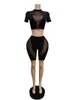 Survêtements pour femmes Summer Streetwear 2 Deux pièces Ensembles Femmes Tenues 2023 Manches courtes Crop Top Mesh Shorts Costumes Noir Assorti