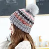 Wide Brim Hats The Winter 2023 Thick Color Stripe Three-wool Ball Knitted Cap Fashion Versatile Warm Wool Hat For Girls Gift