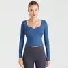 Actieve shirts vrouwen elastisch strakke yoga shirt laag gesneden nek lange mouw sport gym training top vrouw roze geel blauw